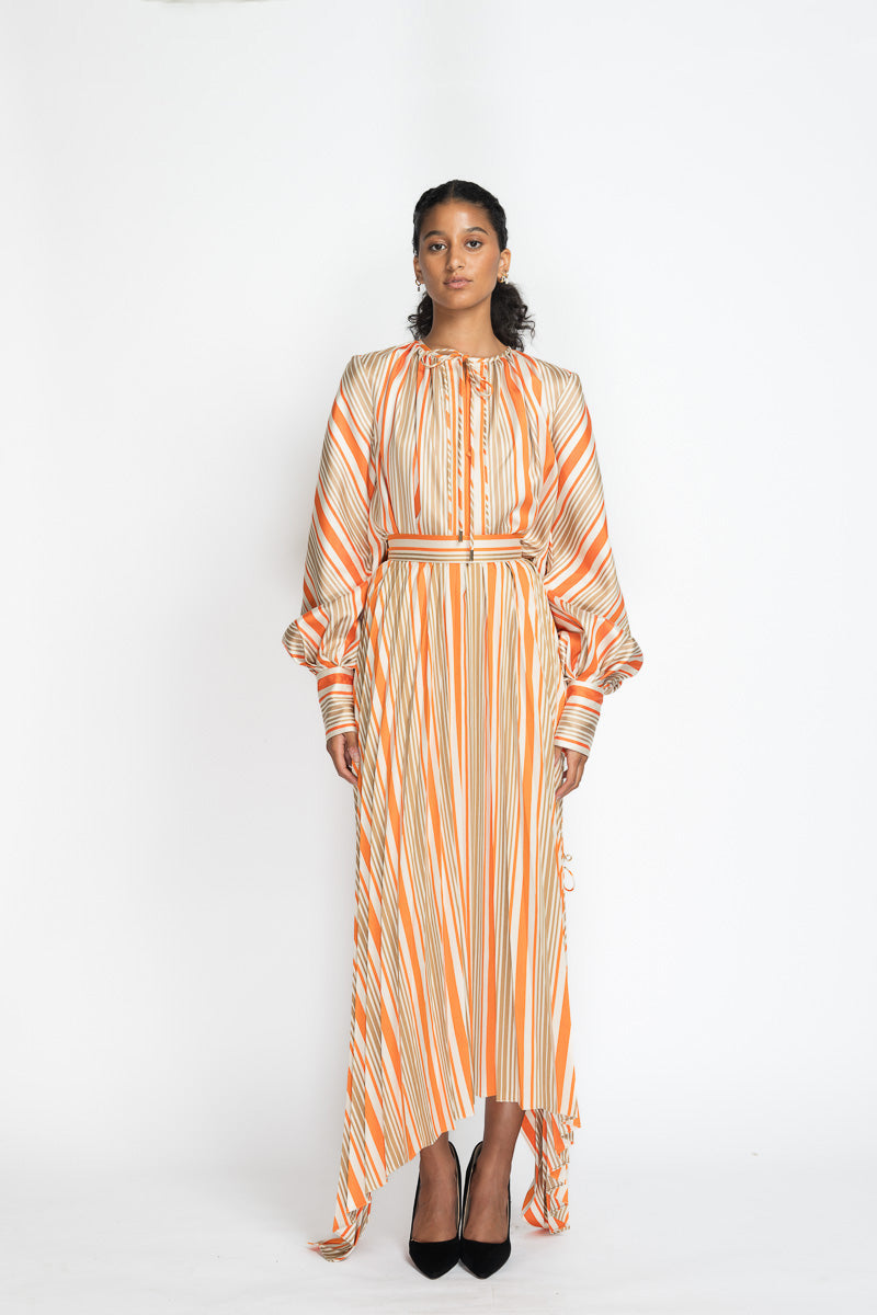 Striped Twill Sunburst Pleated Skirt 2