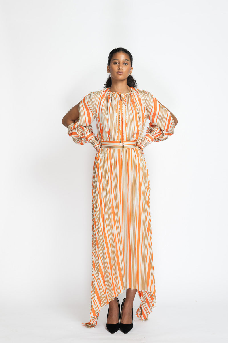 Striped Twill Sunburst Pleated Skirt 3