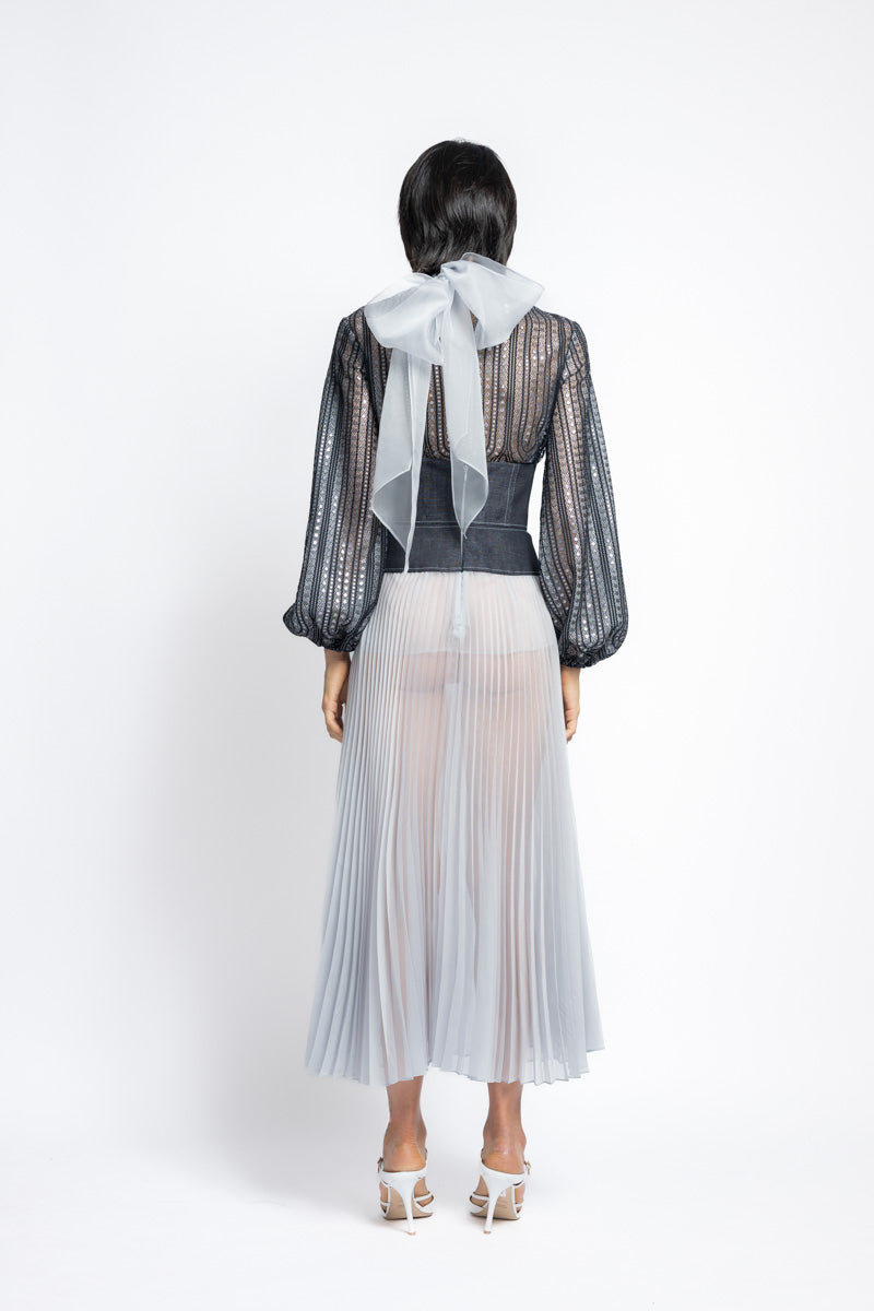 Supima Denim And Pleated Organza Ballerina Skirt 5