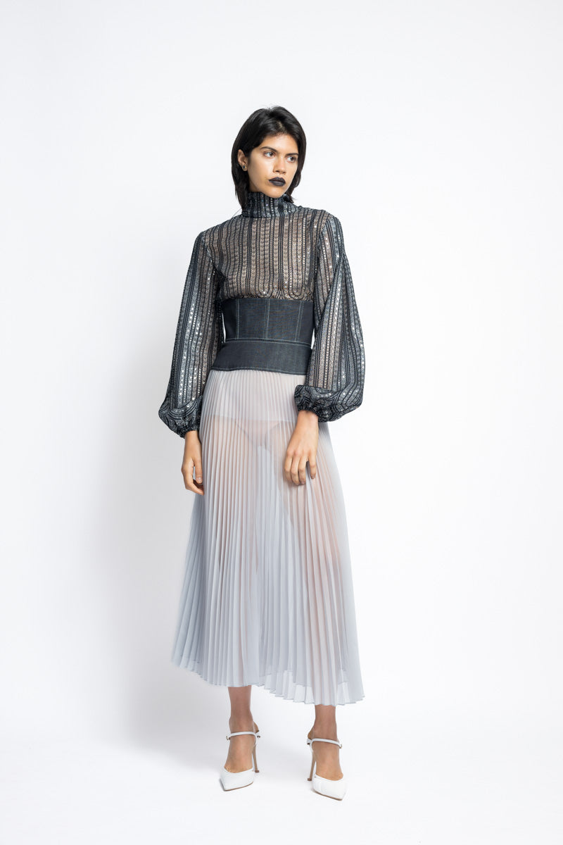 Supima Denim And Pleated Organza Ballerina Skirt 3