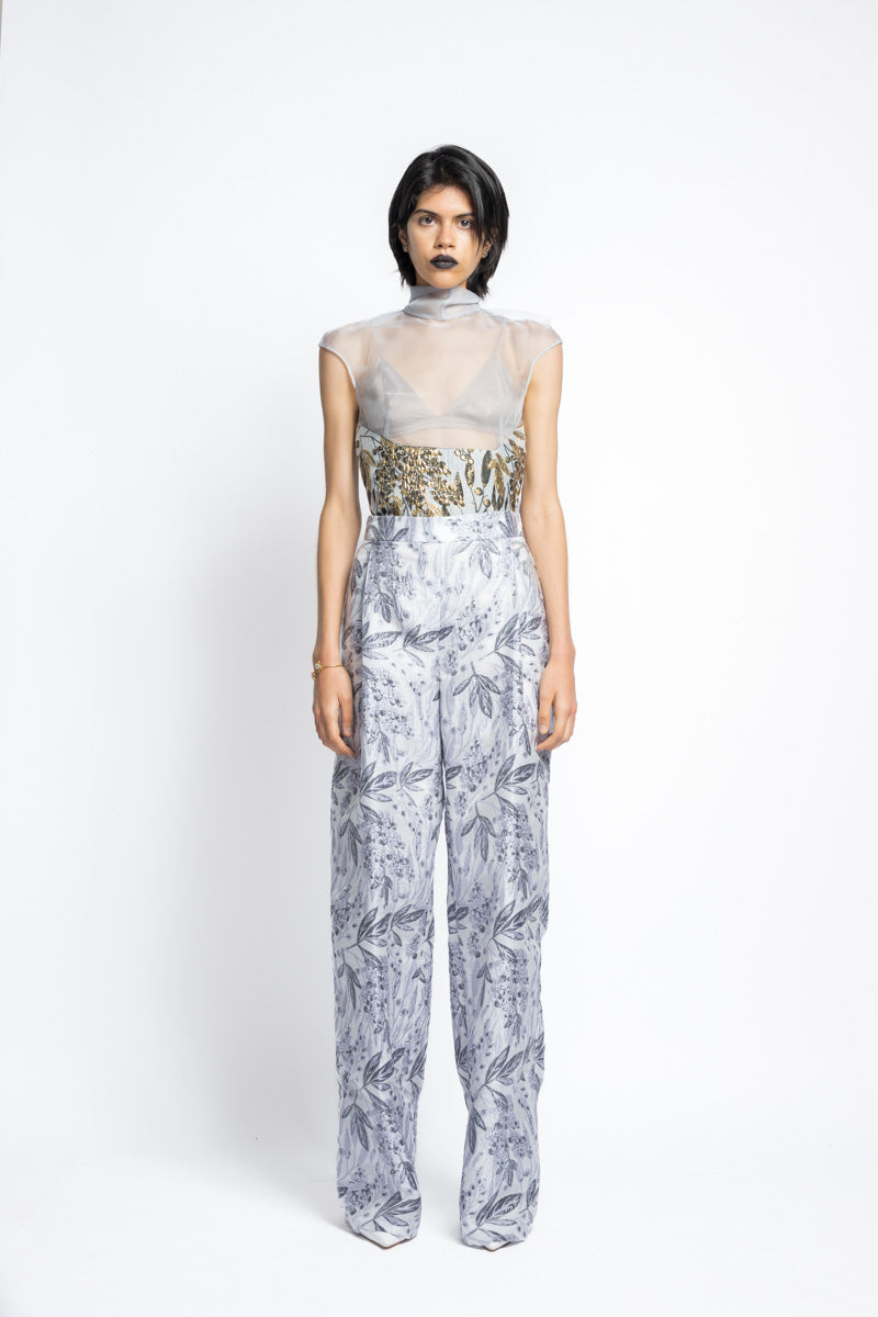 Bay Leaf Jacquard Wide Leg Pleated Trouser 2