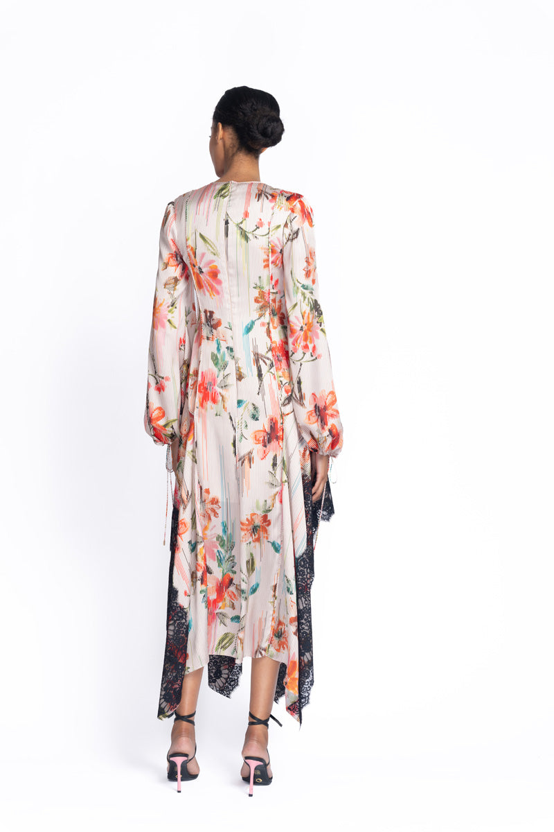 Luisa Print Twill Dress with Onyx Chantilly Lace Edging 5