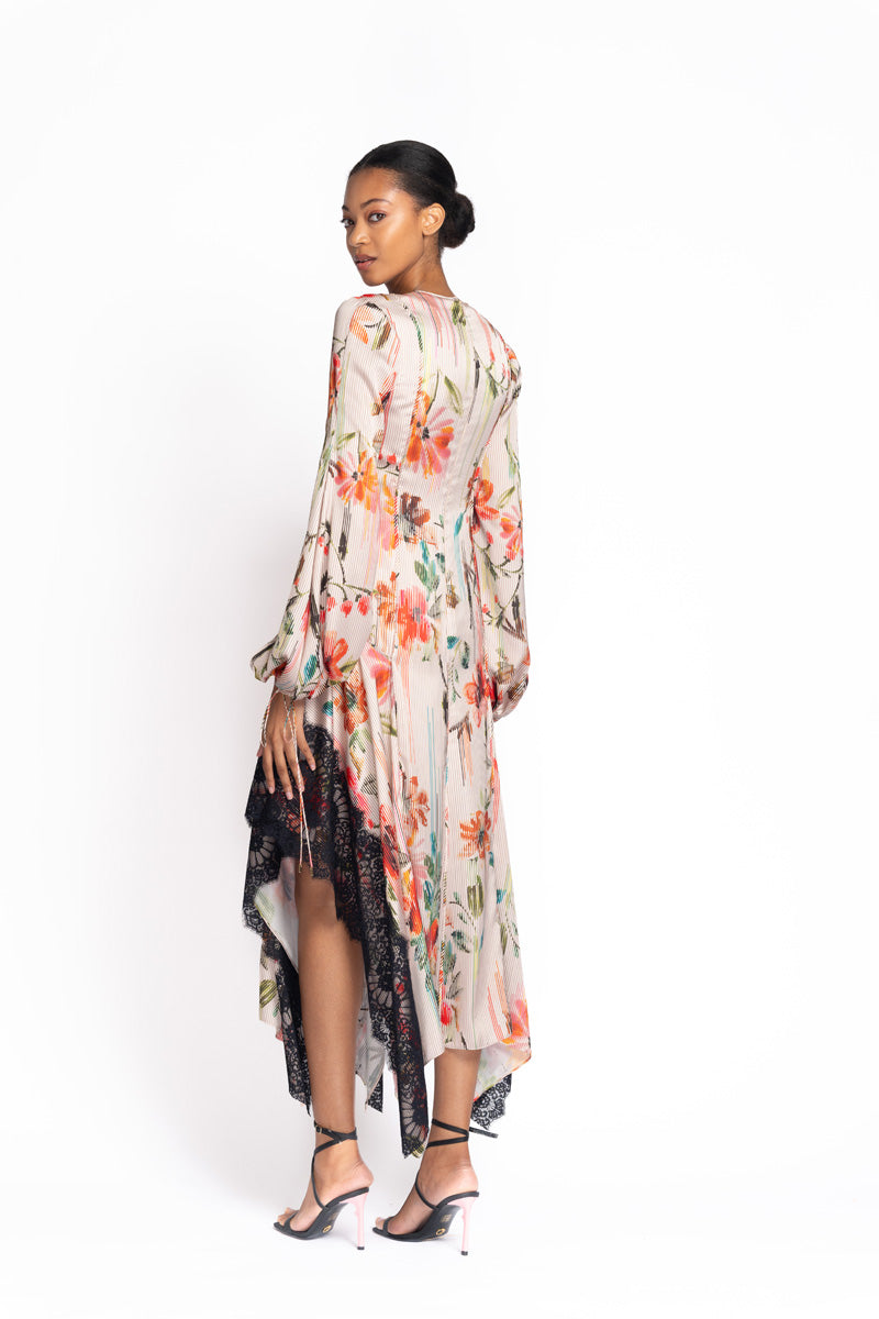 Luisa Print Twill Dress with Onyx Chantilly Lace Edging 4