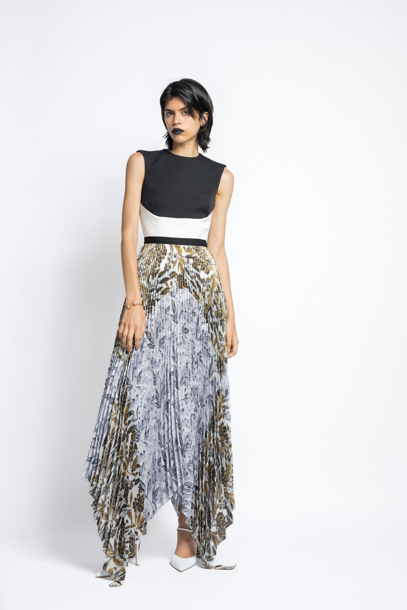 Bay Leaf Jacquard Pleated Skirt With Handkerchief Hem 2