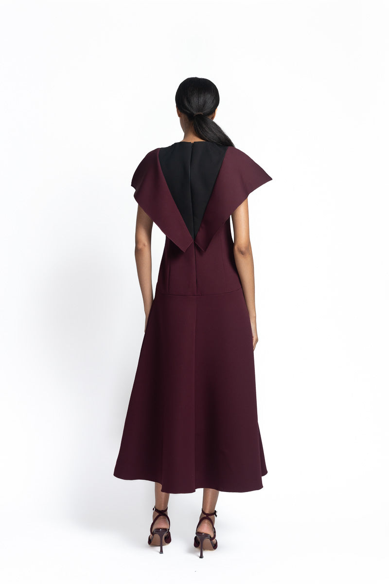 Claret Cady Dress with Wing-Back Detail Back