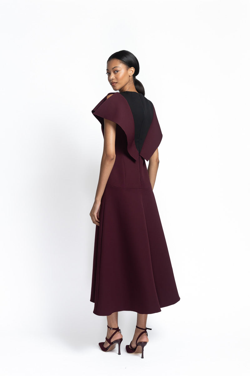 Claret Cady Dress with Wing-Back Detail Side Two