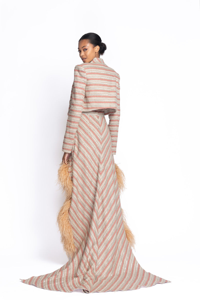 Viale Jacquard Train Mini Skirt with Feathered Hem 4