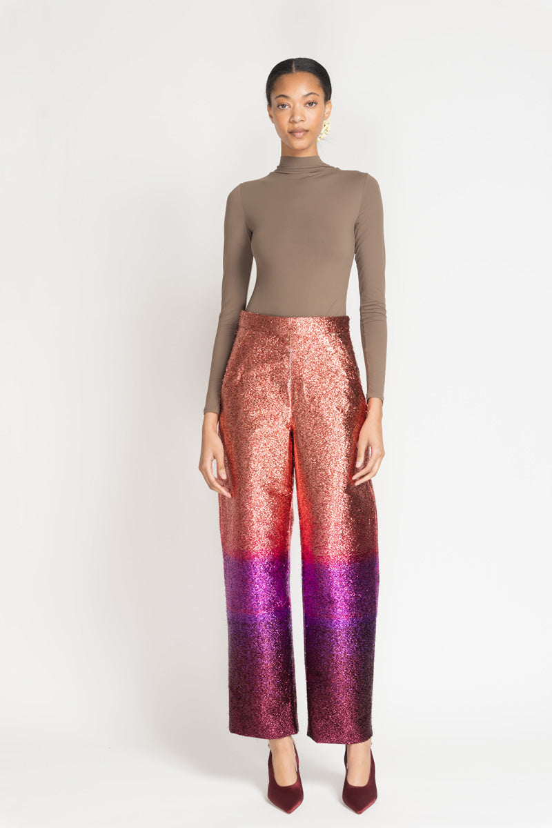 Fuchsia/Copper Ombre Lurex Cropped Trousers 2