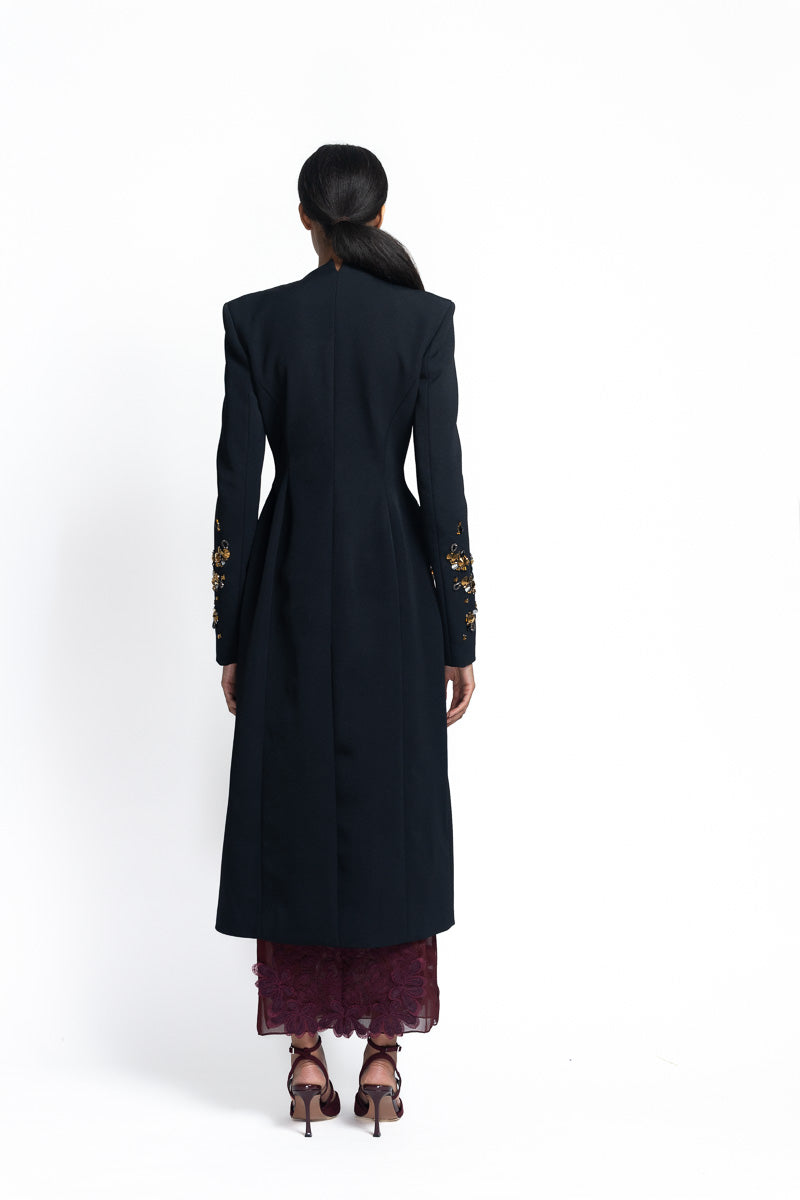 Onyx Wool Officer’s Coat with Jugnu Embroidery