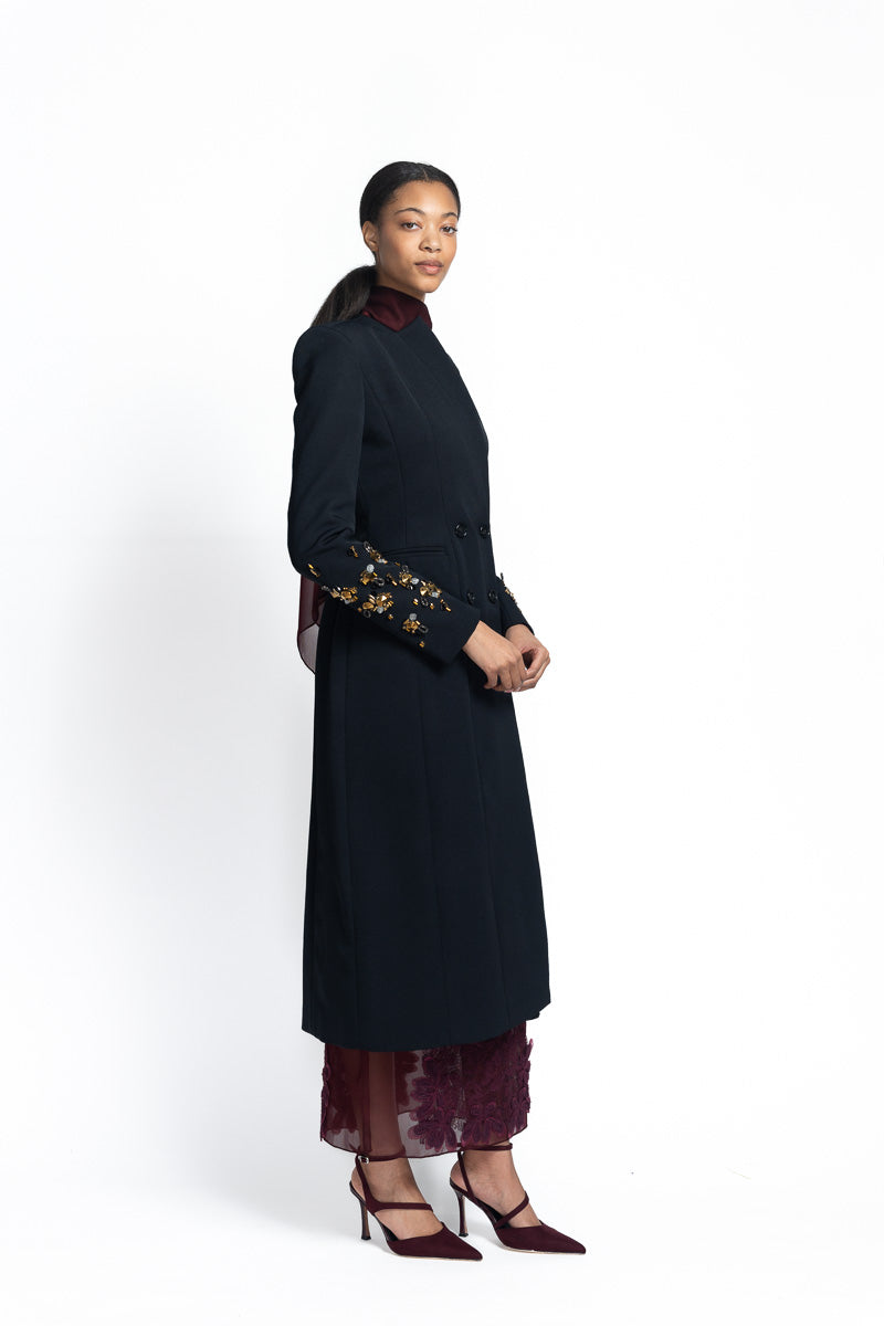 Onyx Wool Officer’s Coat with Jugnu Embroidery