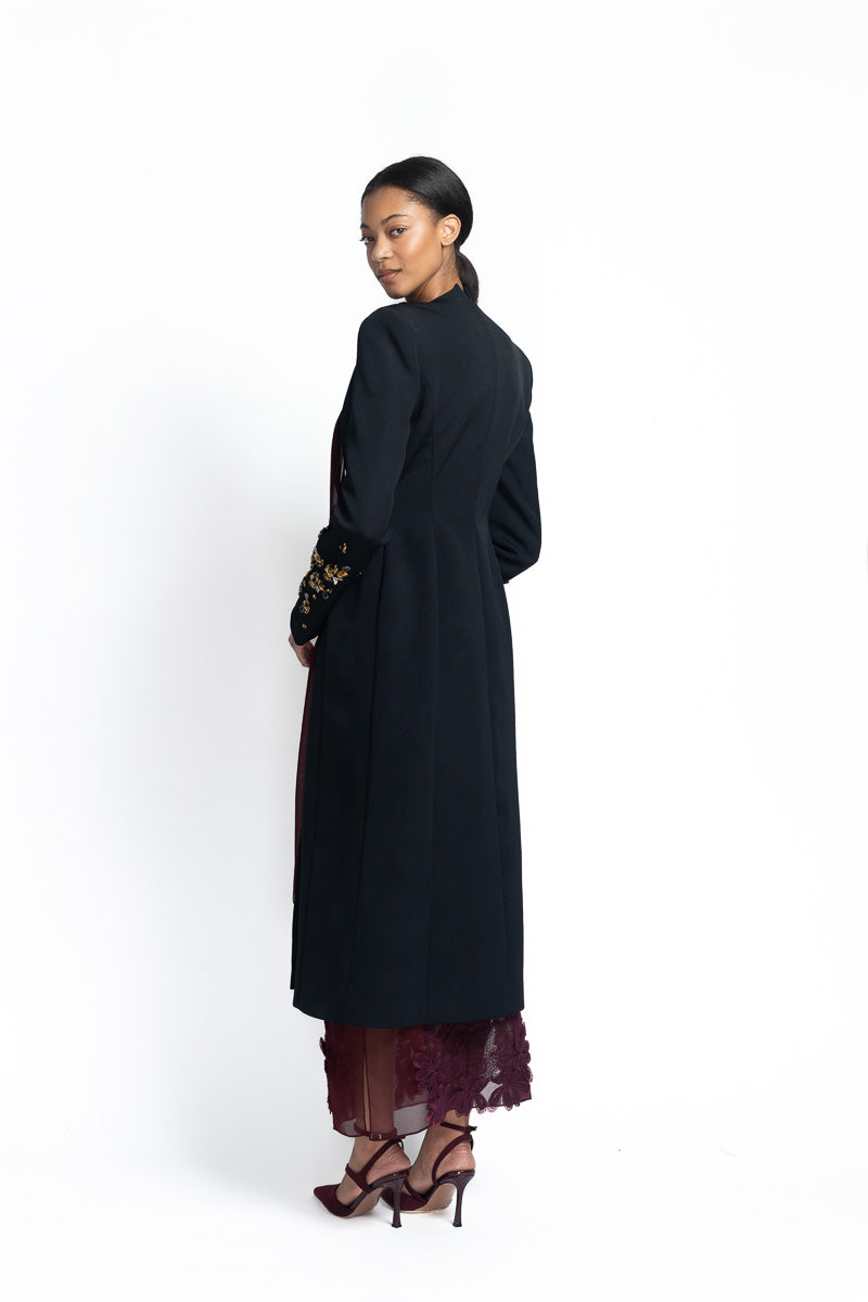 Onyx Wool Officer’s Coat with Jugnu Embroidery