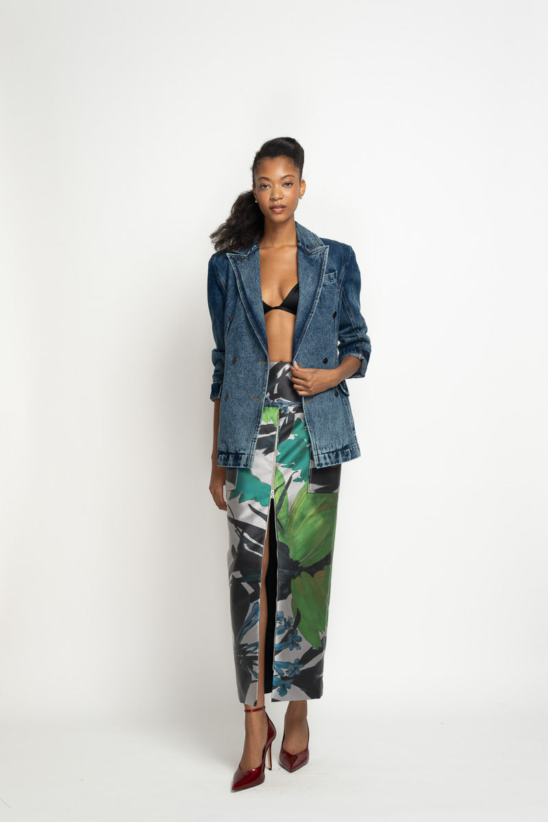Silver Lata Print Barathea Cargo Pencil Skirt 2