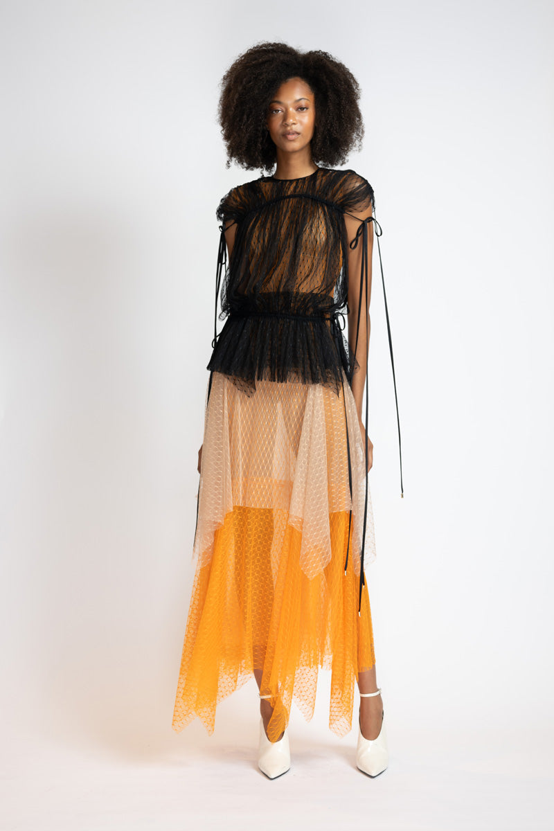 Tricolor Lattice Point D’Esprit Dress With Blouson Top 1