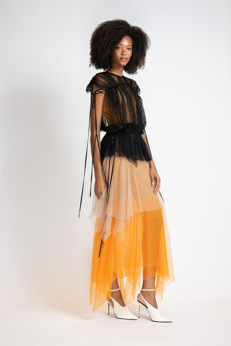 Tricolor Lattice Point D’Esprit Dress With Blouson Top 2