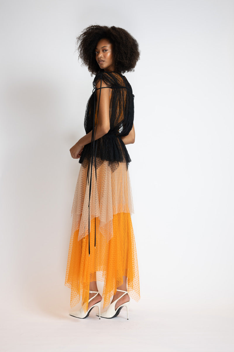 Tricolor Lattice Point D’Esprit Dress With Blouson Top 3