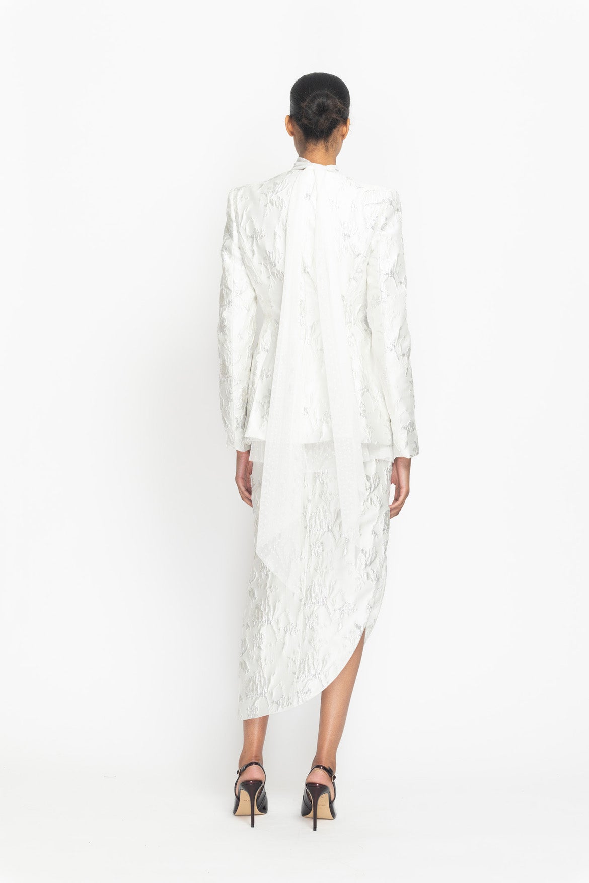 Whisper Bloom Jacquard Arched Neck Blazer Back