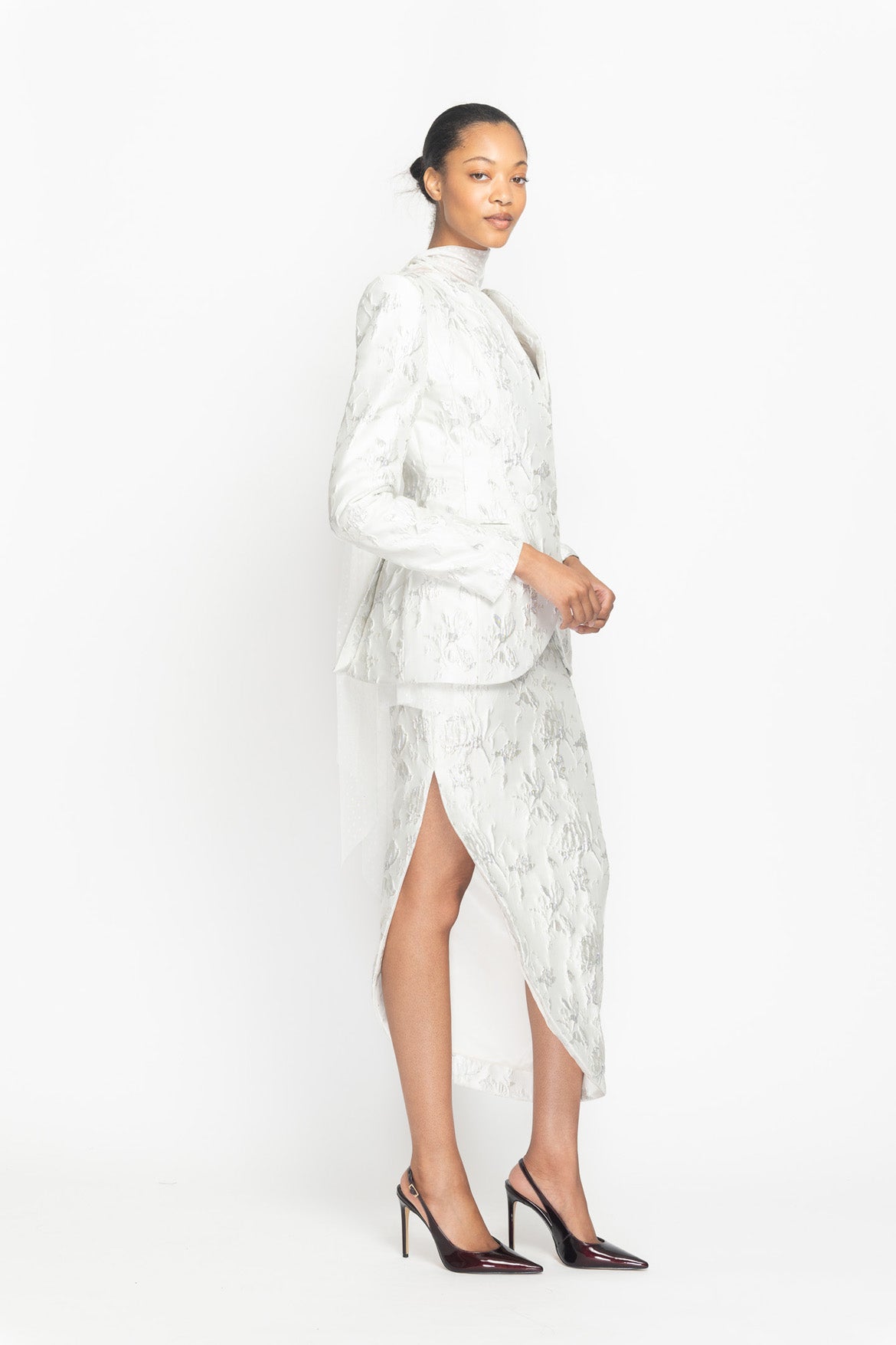 Whisper Bloom Jacquard Arched Neck Blazer Side One