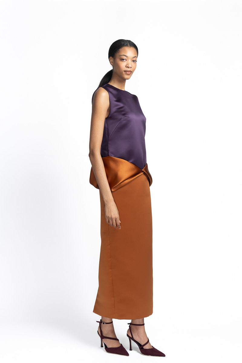 Amethyst and Copper Double Duchess Dress with Iris Drape Side Two