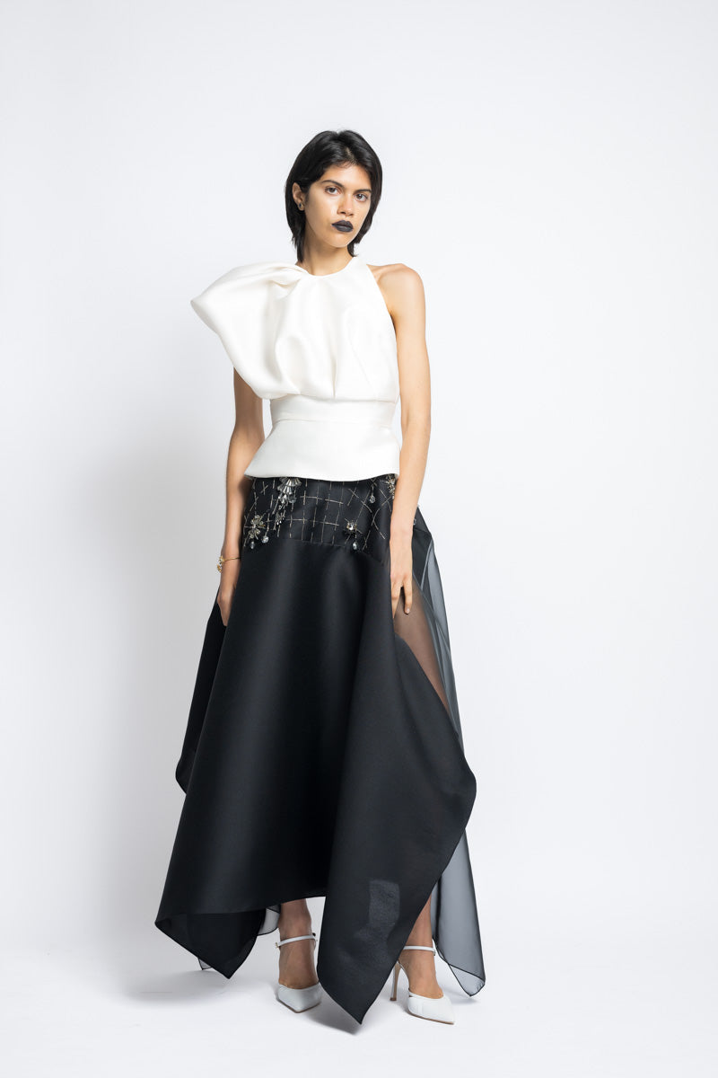 Asymmetrical Magnolia Gazar Top With Draped Sleeve Detail 3