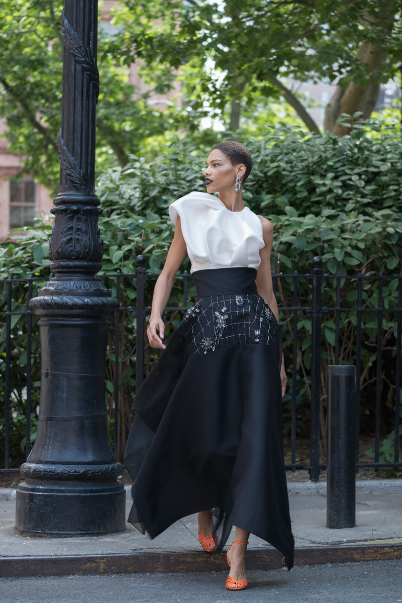 Asymmetrical Magnolia Gazar Top With Draped Sleeve Detail 1