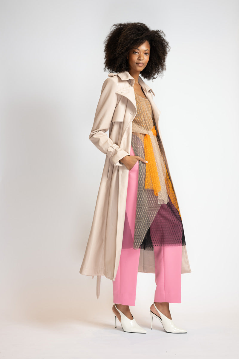 Buff Vegan Leather Trench Coat 3