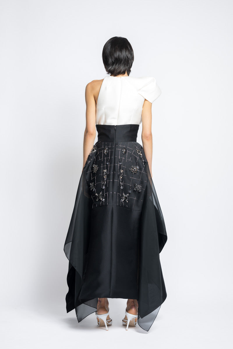 Morning Glory Crystal Embroidery Gazar And Organza Flared Skirt 5