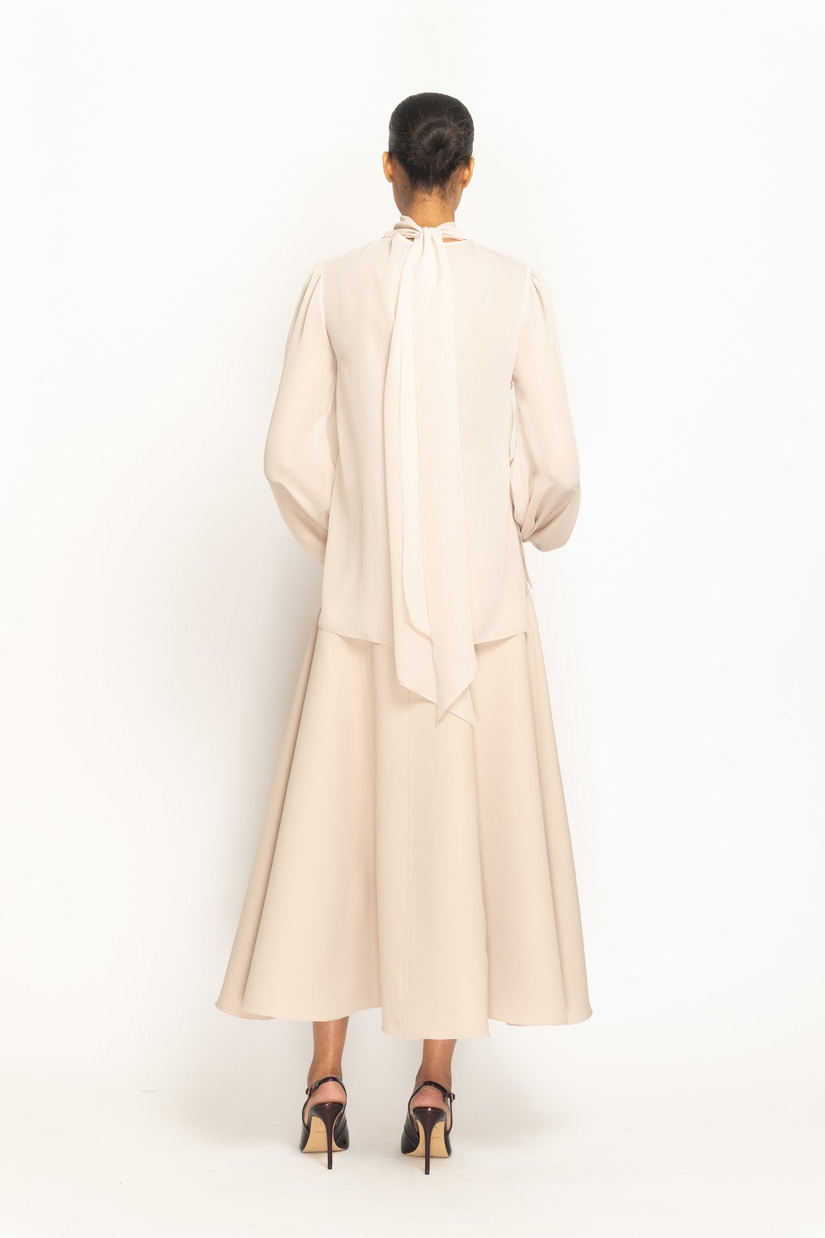 Almond Georgette Blouse with Belle Fleur Lace Bib Back