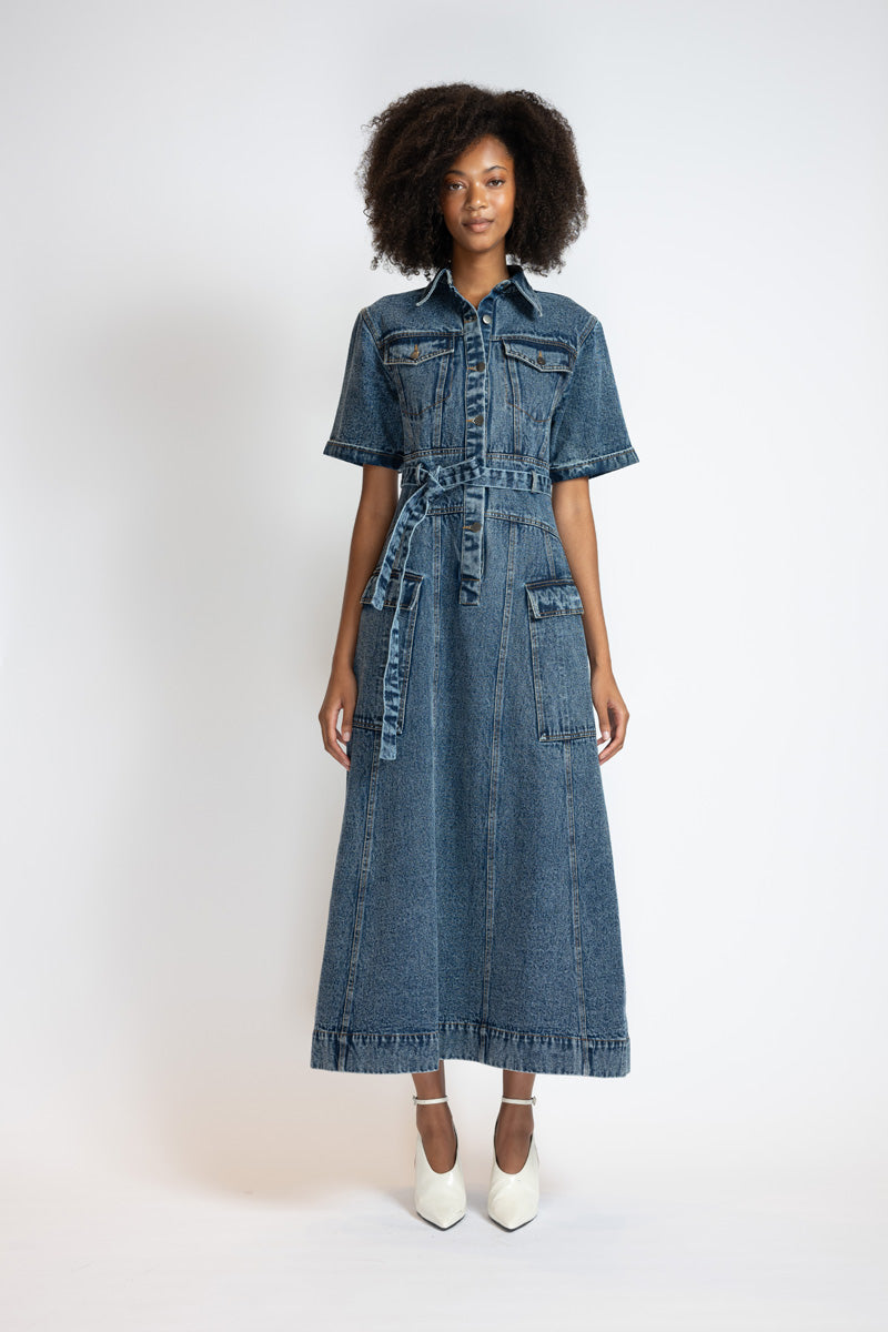 Rinsed Indigo Denim Safari Dress 1