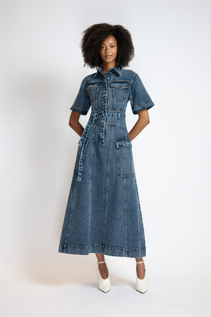 Rinsed Indigo Denim Safari Dress 4