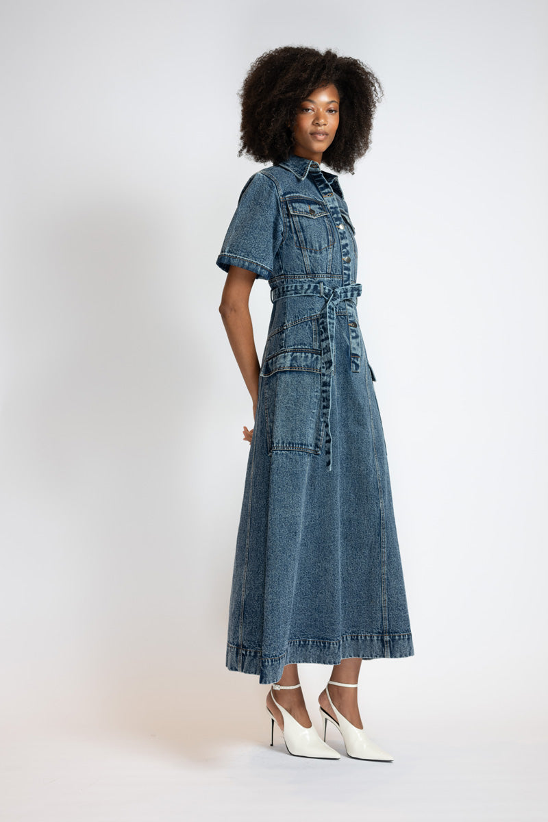Rinsed Indigo Denim Safari Dress 5
