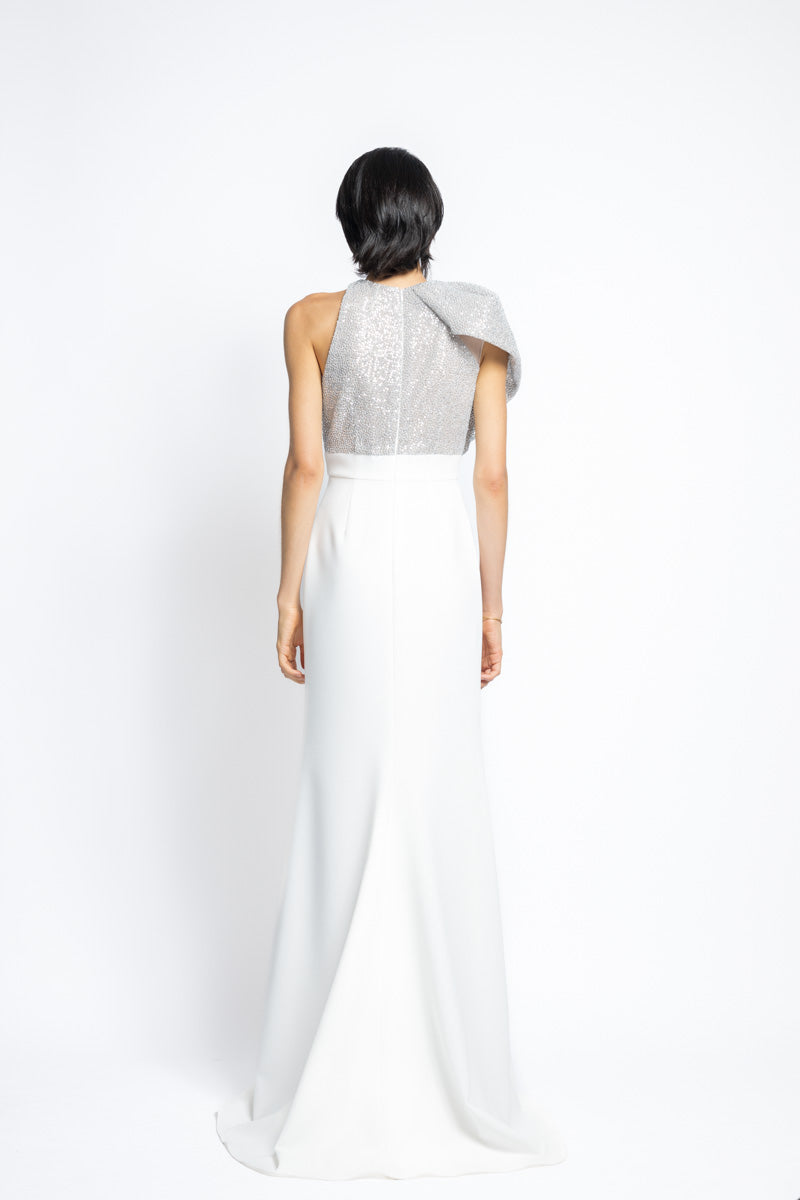 Nailhead Hand Embroidered Sequin And Crepe Gown 7