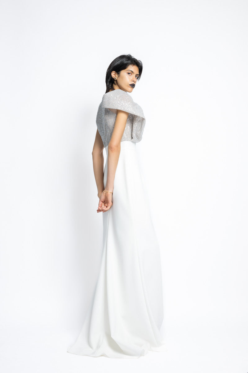 Nailhead Hand Embroidered Sequin And Crepe Gown 6