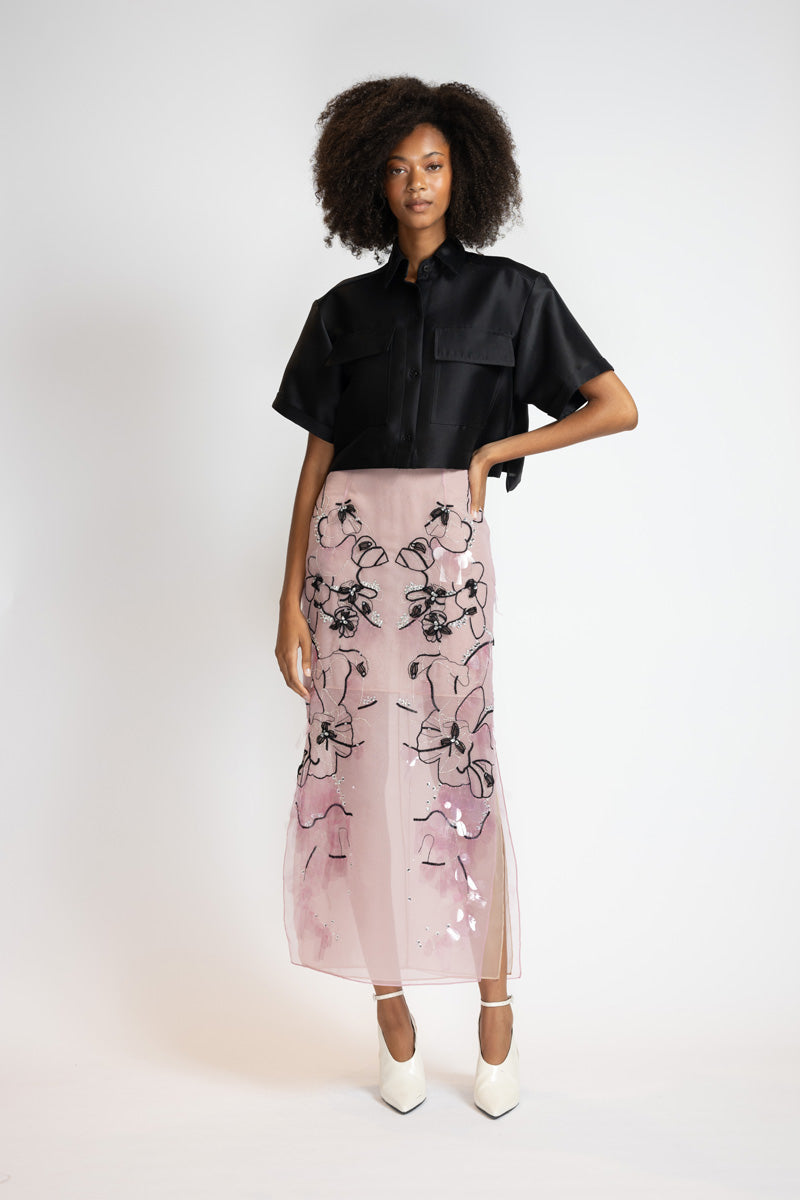 Camellia Organza Glass Petal Embroidery Skirt 1