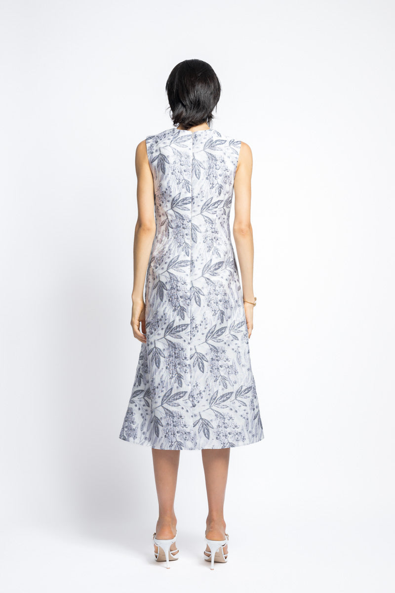 Silver Bay Leaf Jacquard With Hand Embroidery Shift Dress 6