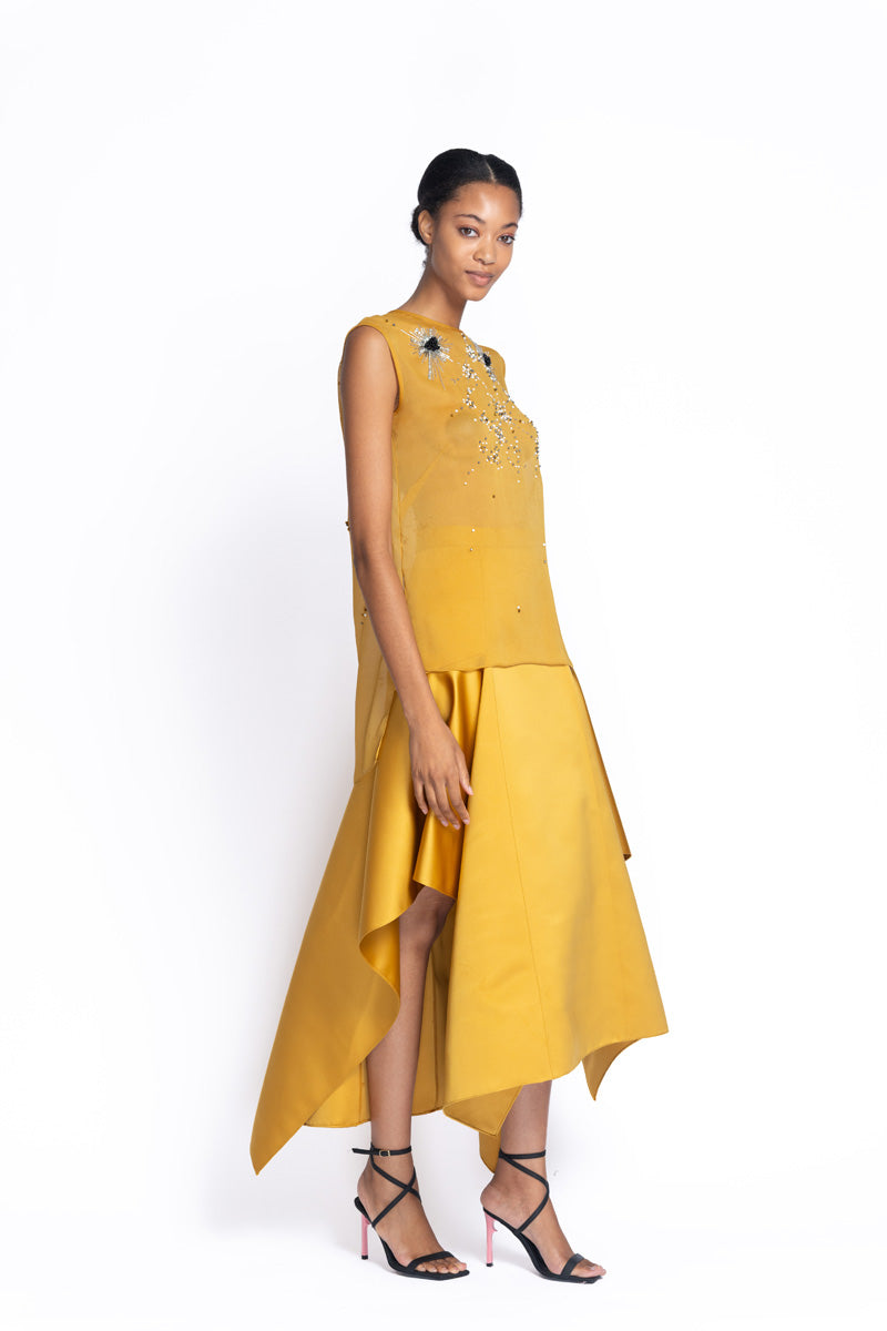 Gemma Embroidered Marigold Sheer Crepe Top 3