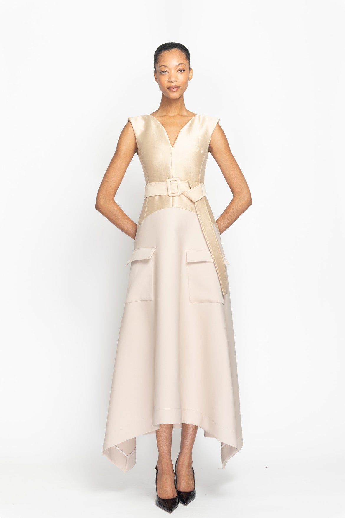 Almond Gazaar and Cady Arched Neck Safari Dress Front
