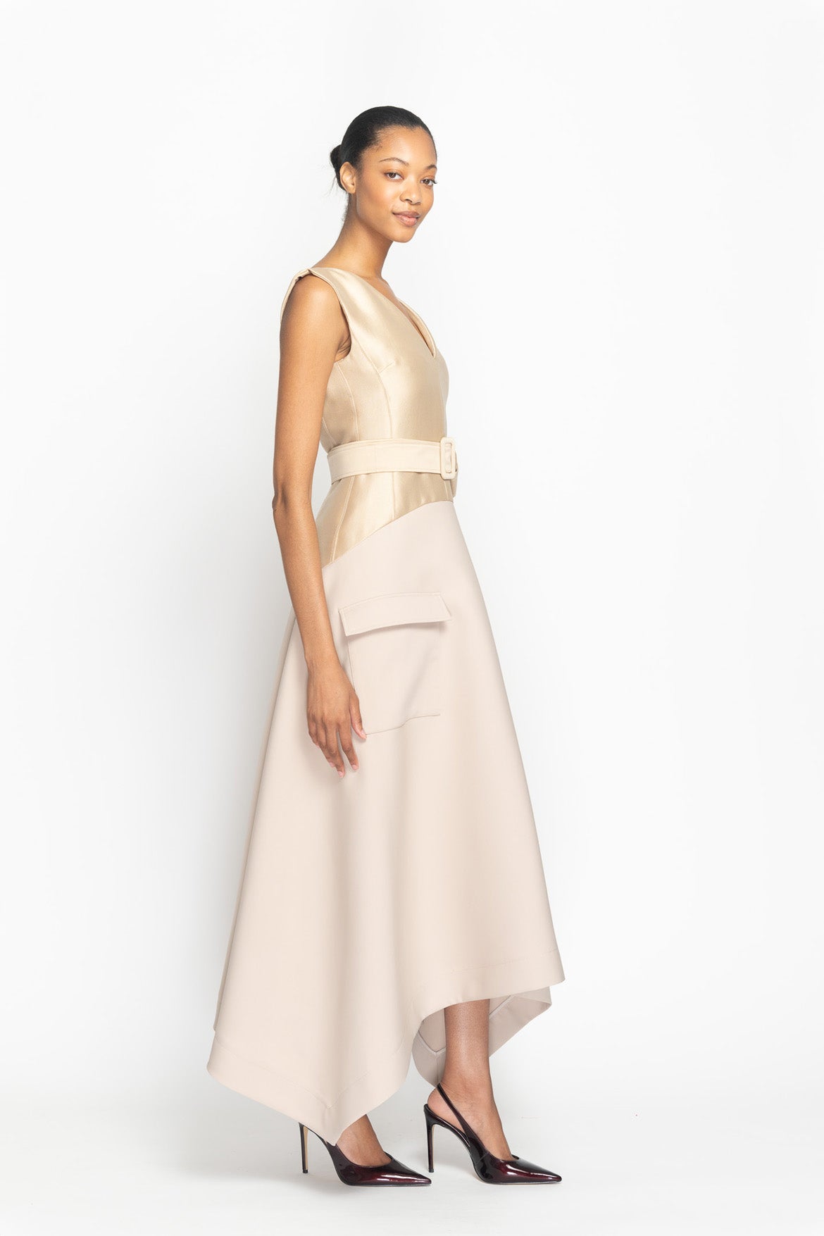 Almond Gazaar and Cady Arched Neck Safari Dress Side One