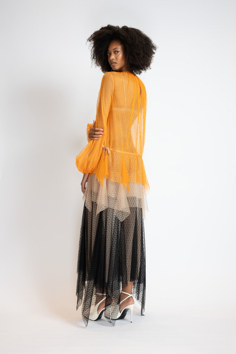 Tricolor Lattice Point D’Esprit Trapeze Dress With Handkerchief Tiers 5