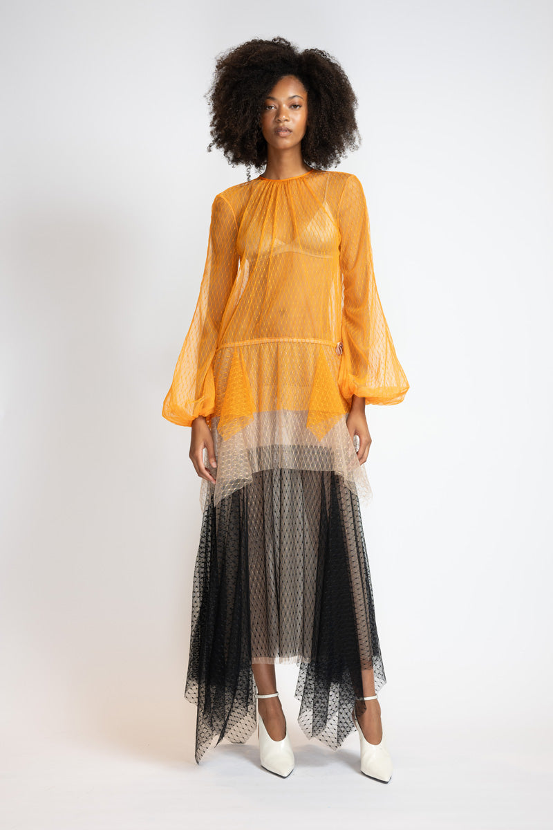 Tricolor Lattice Point D’Esprit Trapeze Dress With Handkerchief Tiers 1