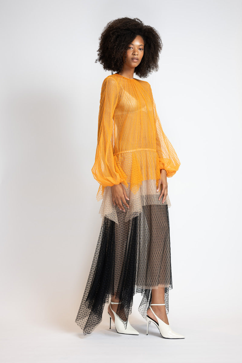 Tricolor Lattice Point D’Esprit Trapeze Dress With Handkerchief Tiers 4