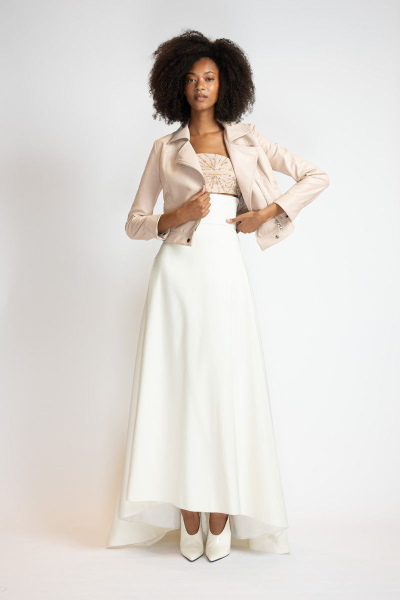 Buff Vegan Leather Motto Jacket 2