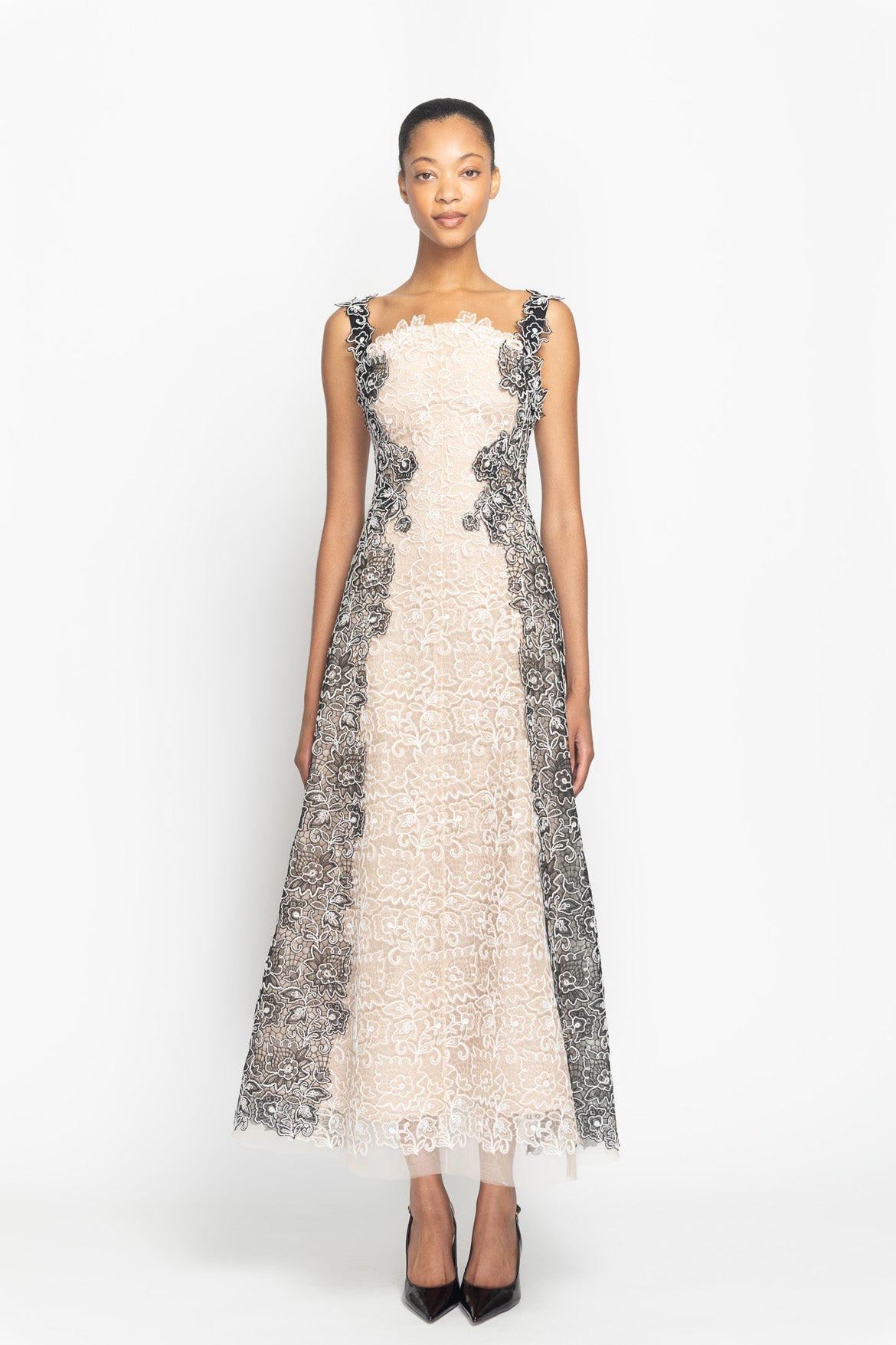 Dual Color Belle Fleur Lace Dress with Harness Detail Front