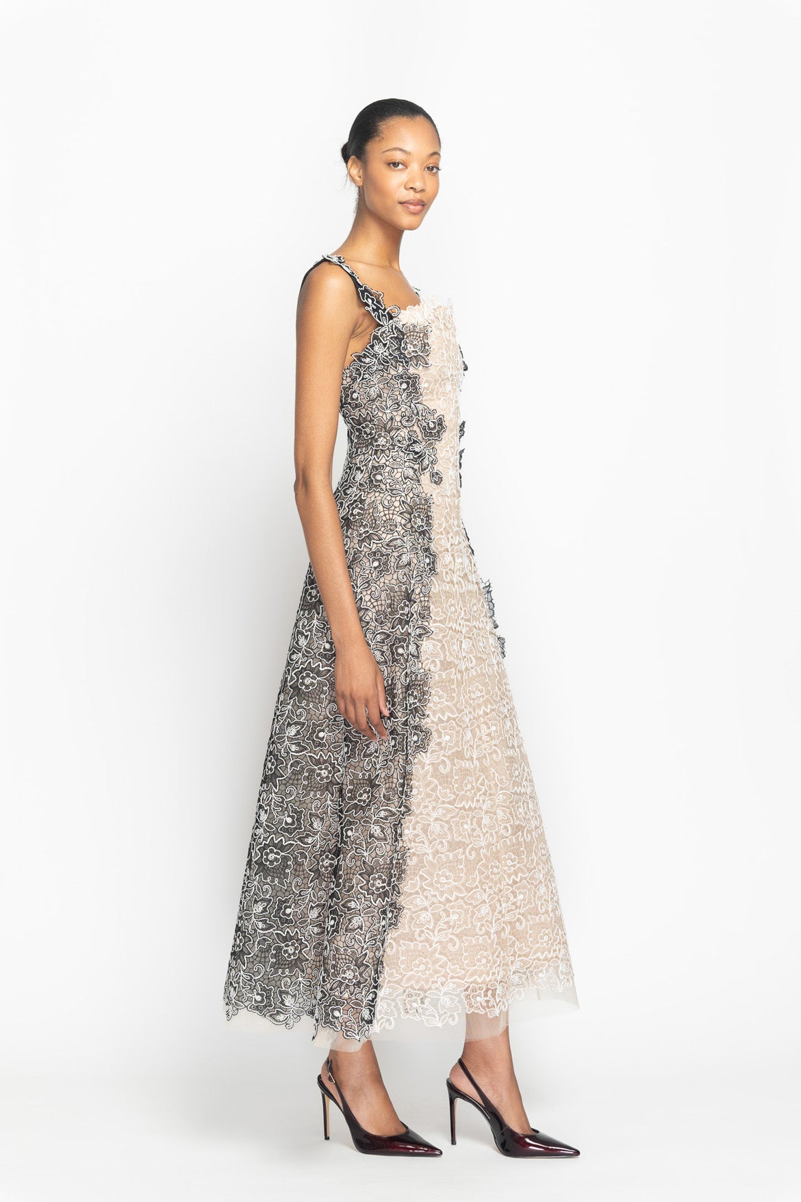 Dual Color Belle Fleur Lace Dress with Harness Detail Side One