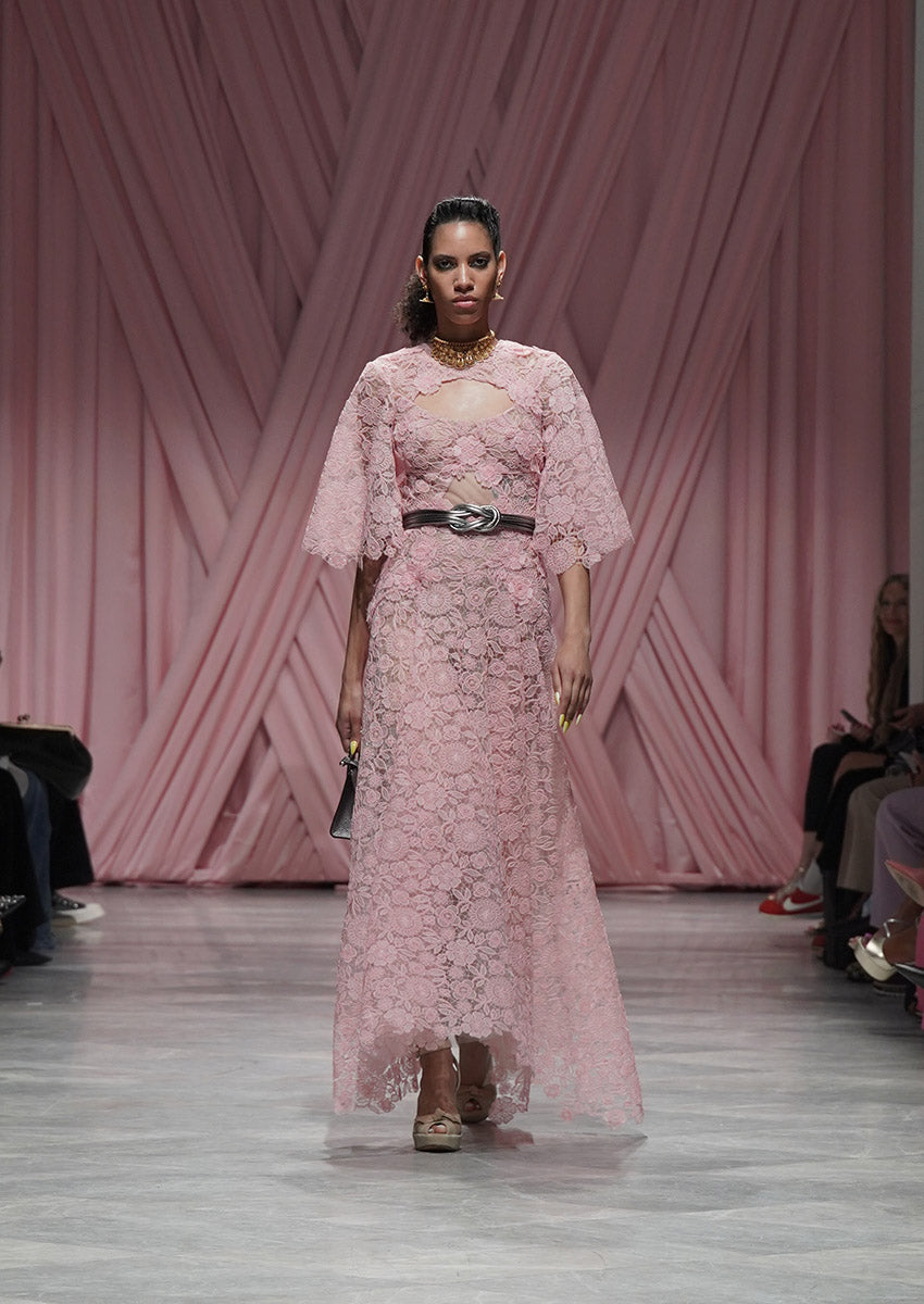 Blossom Pink Smita Lace Dress with Asymmetric Hem 1