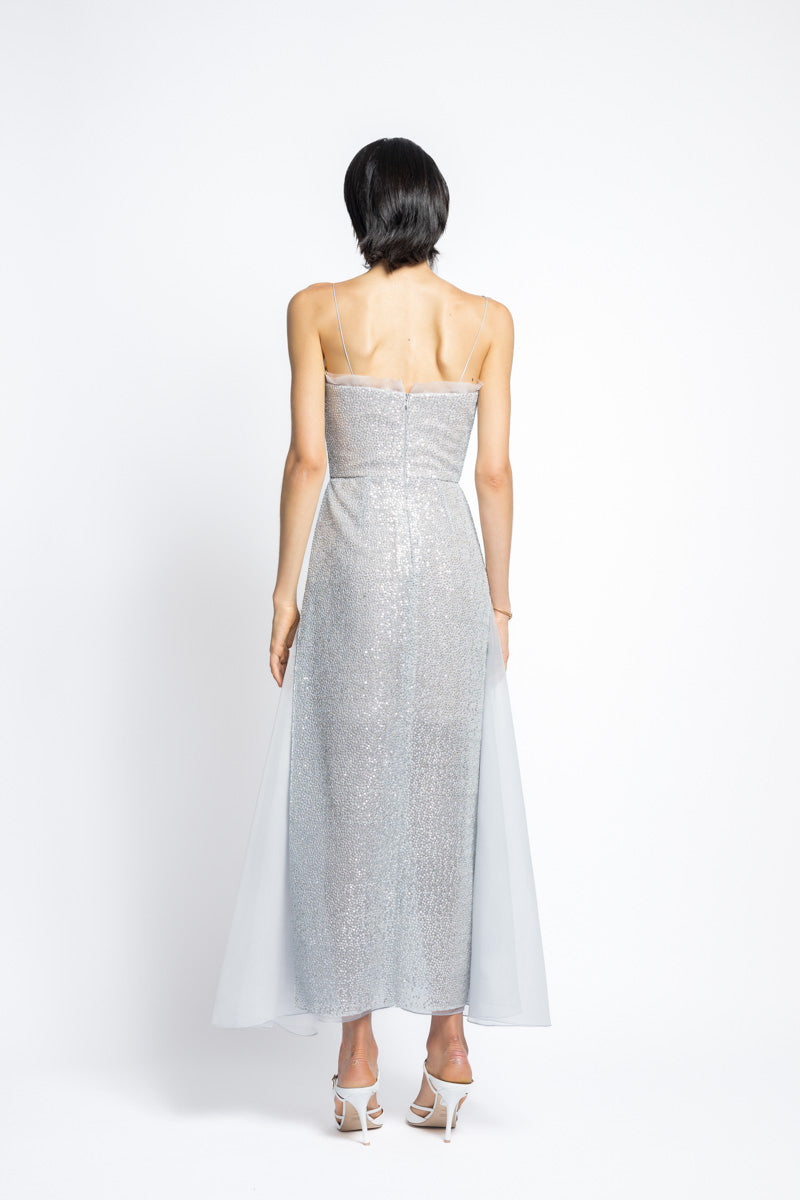 Nailhead Hand Embroidered Sequins And Organza Cocktail Dress 7