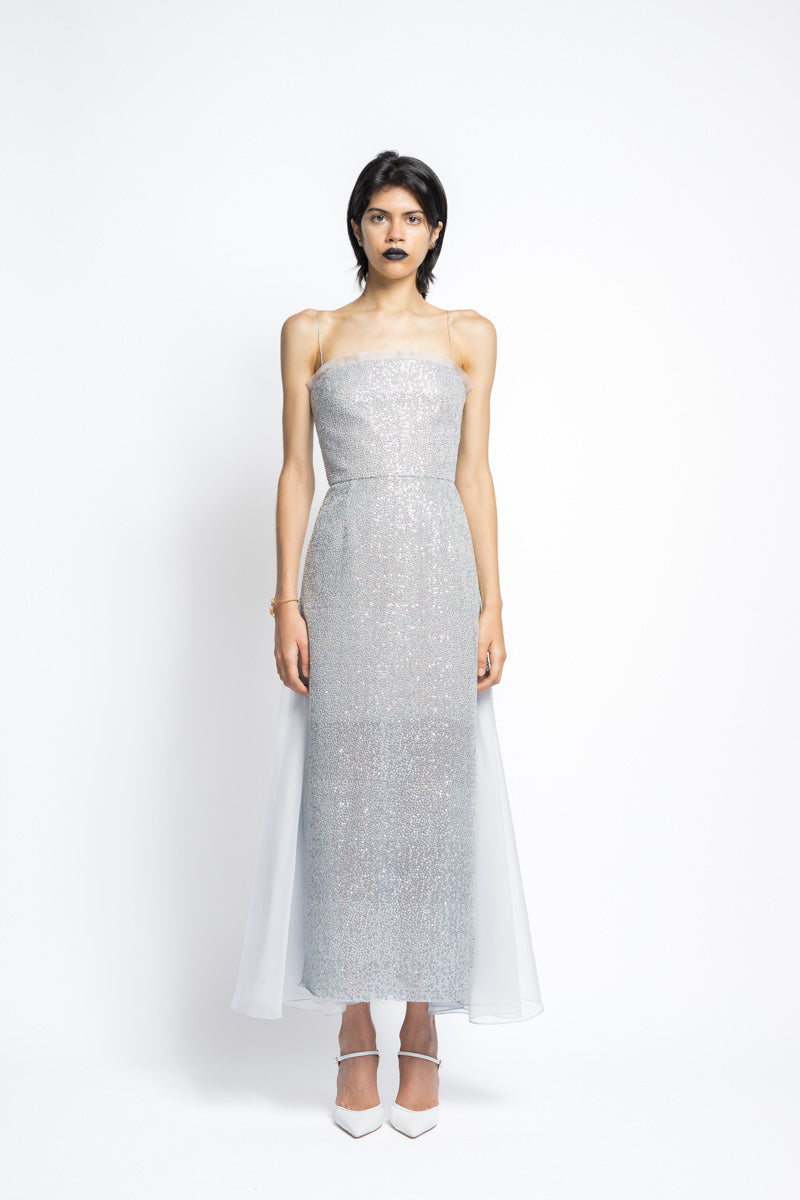 Nailhead Hand Embroidered Sequins And Organza Cocktail Dress 2