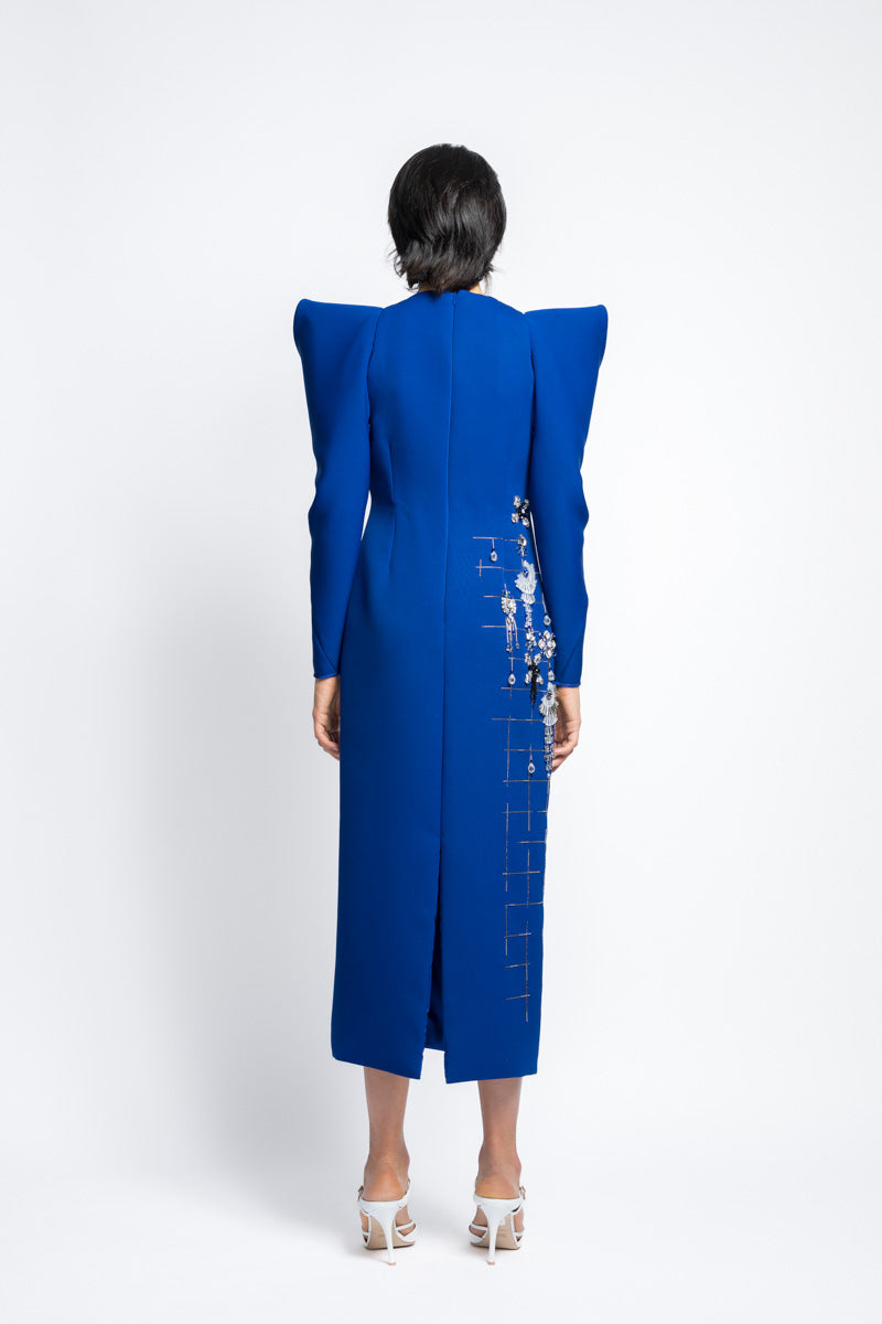 Cady Sheath Cocktail Dress With Morning Glory Lattice Embroidery And Draped Sleeves 6