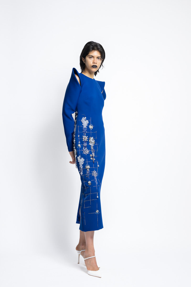 Cady Sheath Cocktail Dress With Morning Glory Lattice Embroidery And Draped Sleeves 5