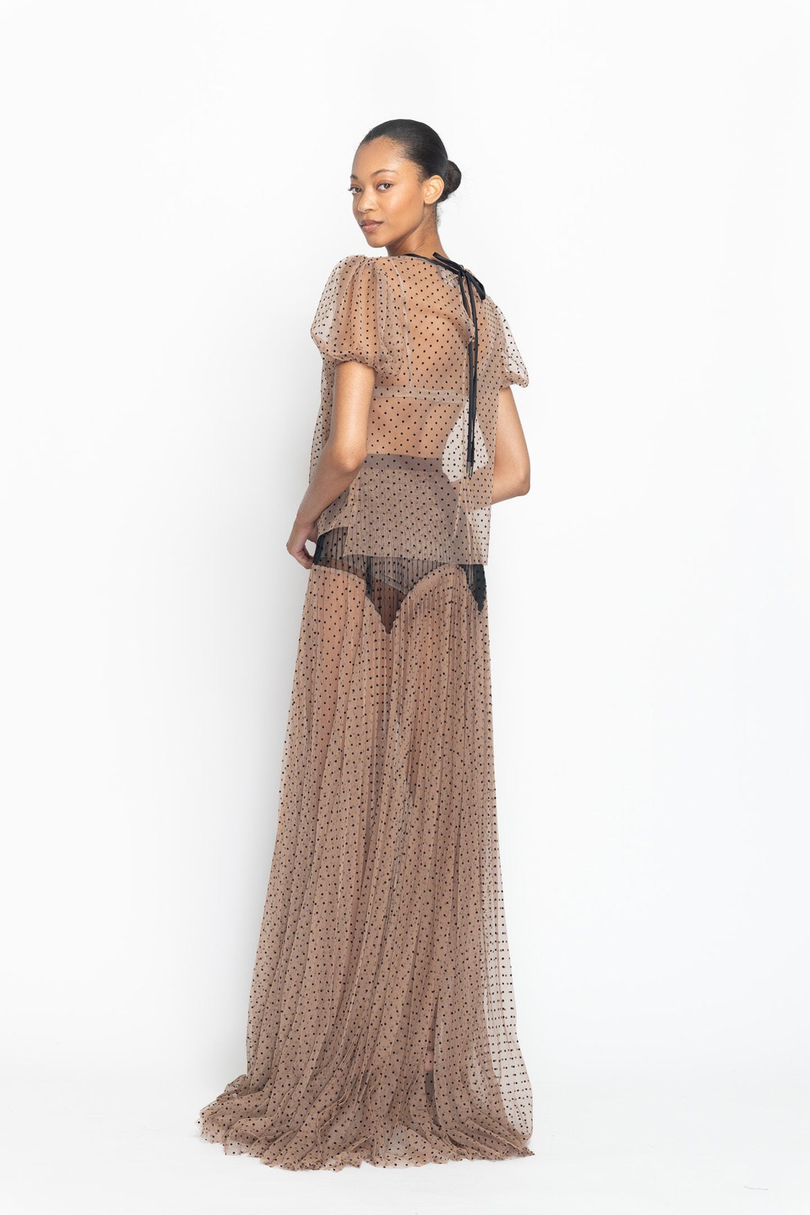 Toffee Point d’Esprit Puff Sleeve Top Side Two
