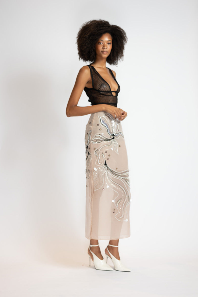 Blush Organza Embroidered Skirt 4